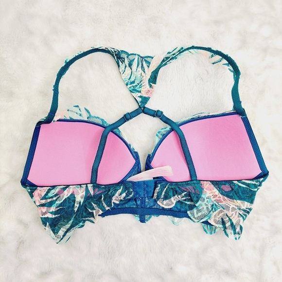 PINK Victoria's Secret Blue Floral Lace Push Up Bralette Bra 1949 - Picture 3 of 11